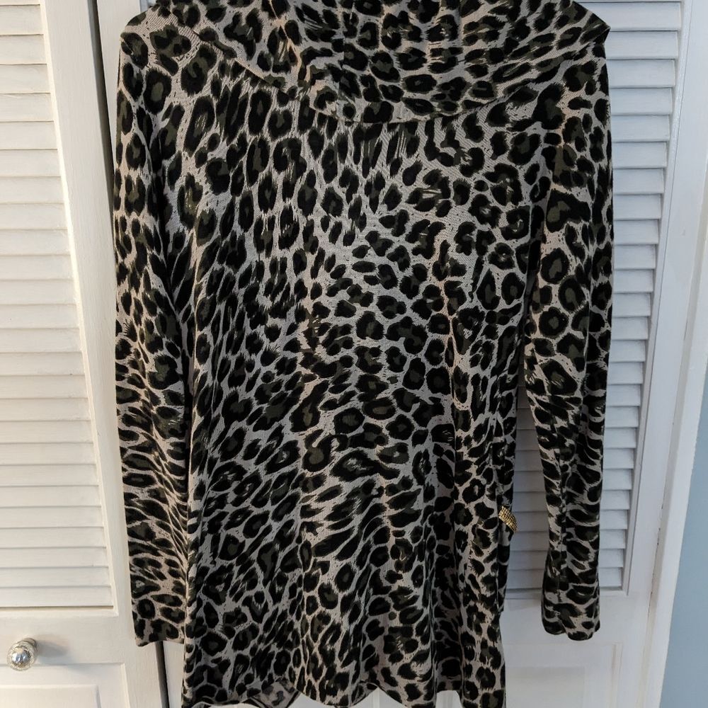INC International Concepts Sweater Women's L Leopard Print Ruffle Gold Cardigan - Picture 8 of 8